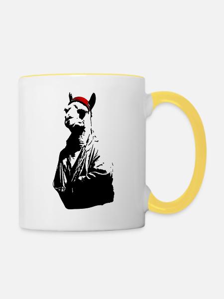 Mütze Lama - Tasse zweifarbig - Weiß/Gelb