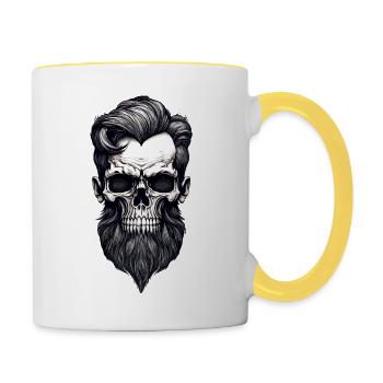 Rockabilly Skull Man with Beard Black White - Contrasting Mug - white/yellow - Right