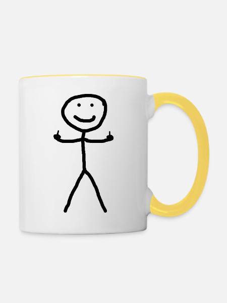 Hangman Stickman Strichmänchen Mittelfinger - Tasse zweifarbig - Weiß/Gelb