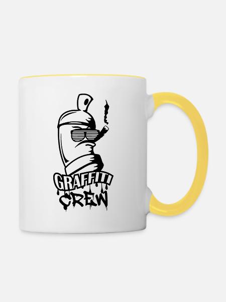 graffiti crew - Tasse zweifarbig - Weiß/Gelb
