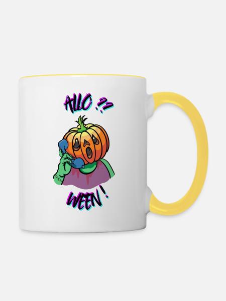 Kürbis ruft! - Tasse zweifarbig - Weiß/Gelb
