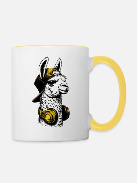 Streamer Gamer Lama - Tasse zweifarbig - Weiß/Gelb