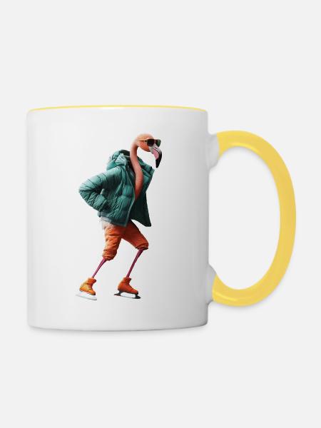 Flamingo - Tasse zweifarbig - Weiß/Gelb