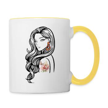 Design Floral tattoo Éclaté - Mug contrasté - blanc/jaune - Droite