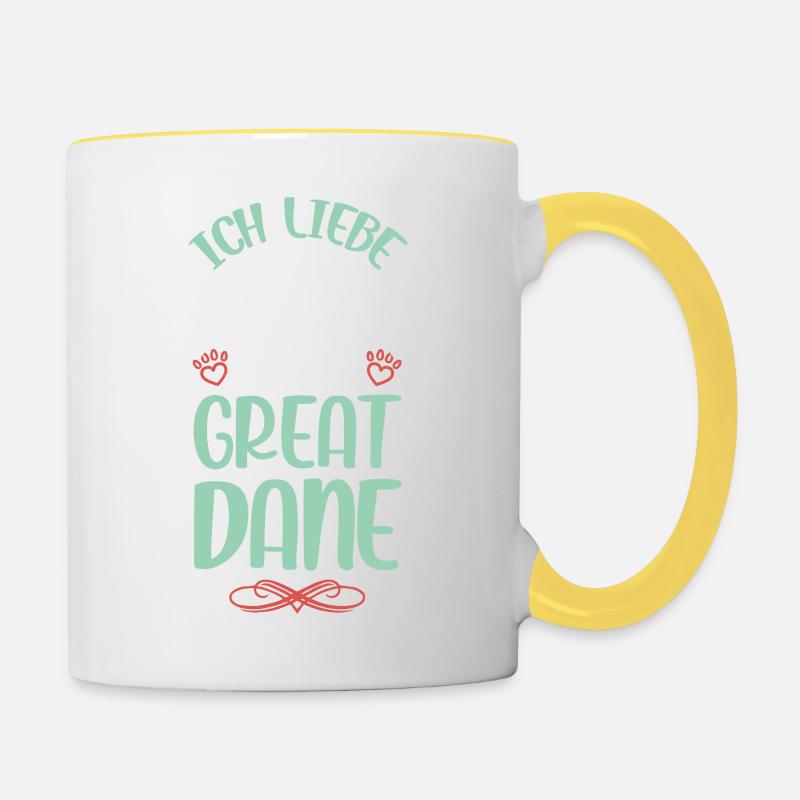 J’adore mon Dogue allemand - Mug contrasté - blanc/jaune