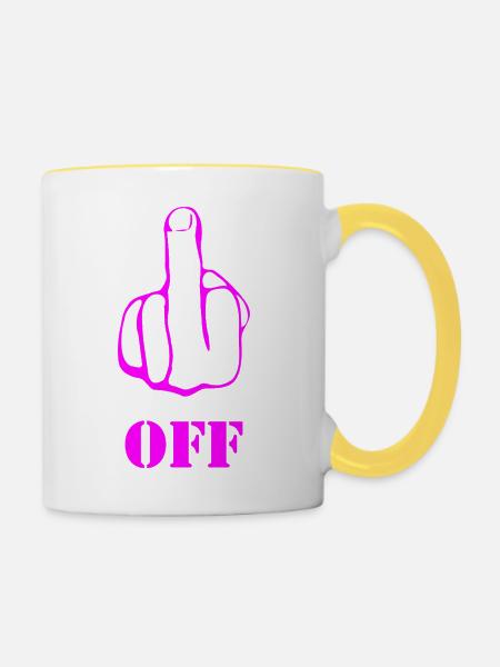 Pink Middlefinger Off. Fuck Off - Tasse zweifarbig - Weiß/Gelb
