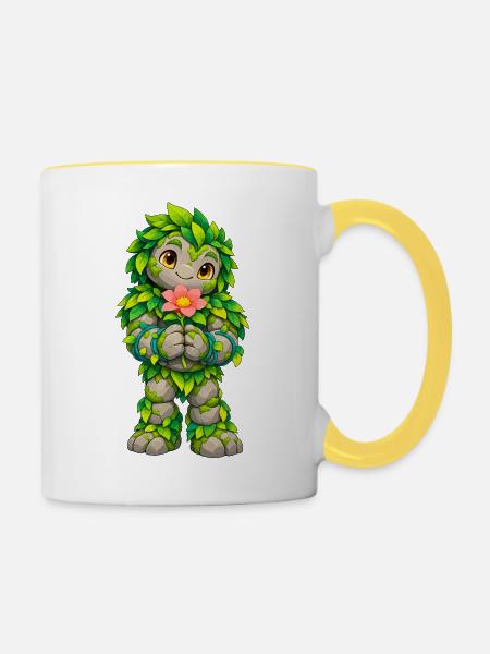 Moosgolem mit Blütenherz - Tasse zweifarbig - Weiß/Gelb