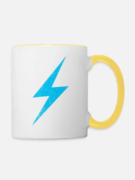 Neonblitz Blau Lightning Motiv - Tasse zweifarbig - Weiß/Gelb