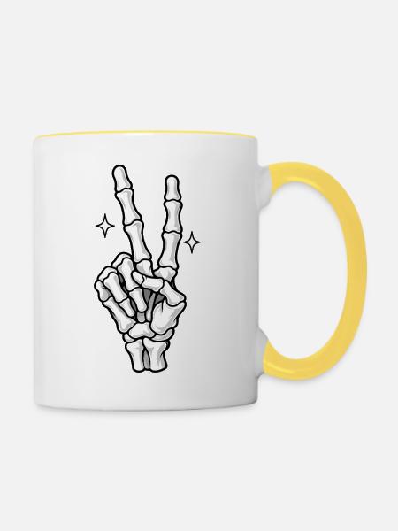 Skelett-Hand Rockzeichen Glow - Tasse zweifarbig - Weiß/Gelb