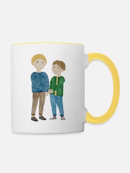 Kinderszene beste Freunde - Tasse zweifarbig - Weiß/Gelb