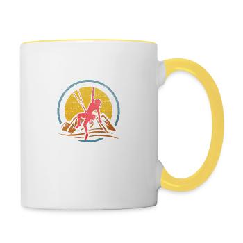 Geschenkidee Kletterin Bergsterigerin Frauenpower - Tasse zweifarbig - Weiß/Gelb - Rechts