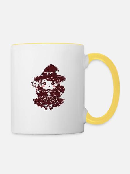 Chibi-Hexe - Tasse zweifarbig - Weiß/Gelb