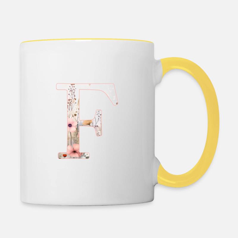 Personalizable Monogram F Floral Pattern - Contrasting Mug - white/yellow