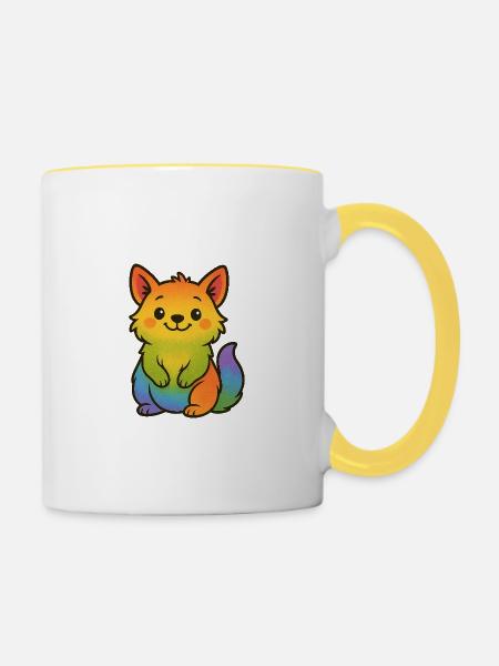 Bunter Regenbogen Fuchs - Tasse zweifarbig - Weiß/Gelb