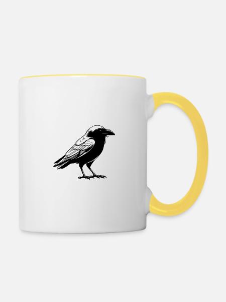 Corbeau en tant que graphique vectoriel - Mug contrasté - blanc/jaune