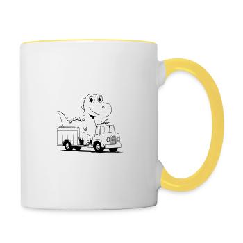 Dino de pompiers comme illustration vectorielle - Mug contrasté - blanc/jaune - Droite