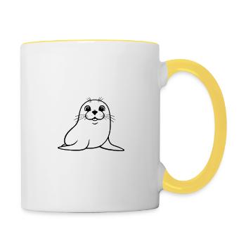 Süße Robbe als Vektorgrafik - Tasse zweifarbig - Weiß/Gelb - Rechts