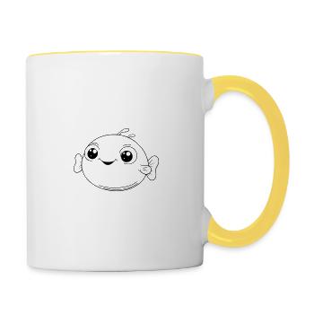 Cute puffer fish as vector illustration - Contrasting Mug - white/yellow - Right