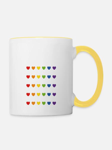 Regenbogen-Pride-Herzen - Tasse zweifarbig - Weiß/Gelb