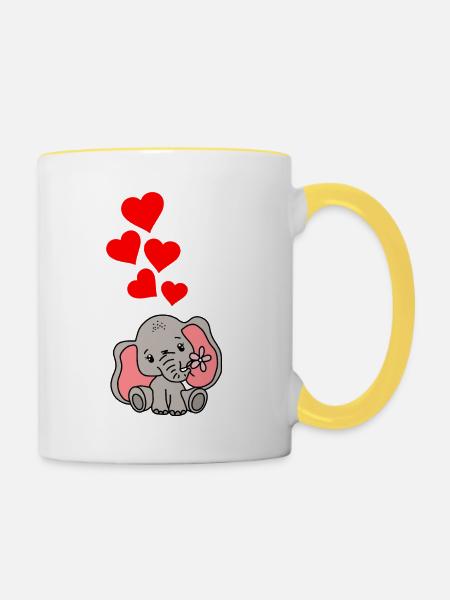 Elefant Herz Liebe - Tasse zweifarbig - Weiß/Gelb