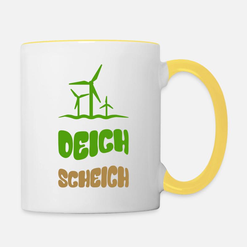Windenergie - Windkraft - Strom vom Deich - Tasse zweifarbig - Weiß/Gelb
