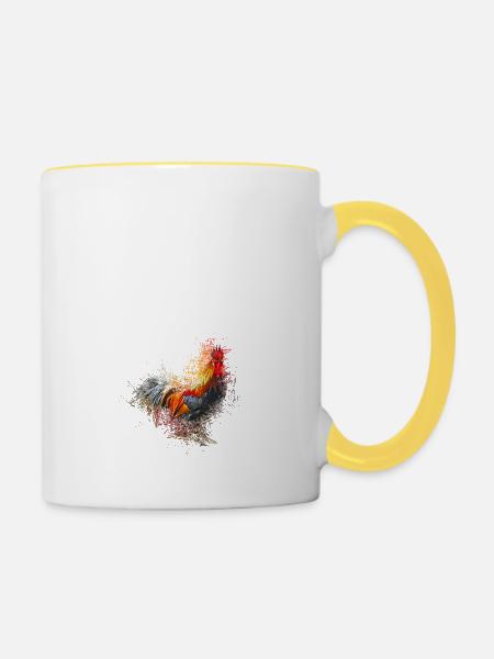 Hahn - Tasse zweifarbig - Weiß/Gelb