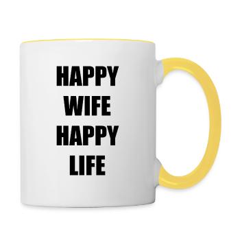 HAPPY WIFE HAPPY LIFE - Contrasting Mug - white/yellow - Right