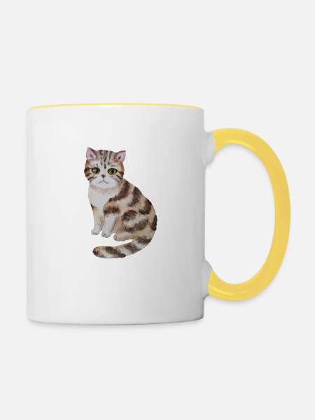 Süße Katze - Tasse zweifarbig - Weiß/Gelb