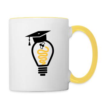 Glühbirne Doktorhut Fliege - Abschlussgeschenk - Tasse zweifarbig - Weiß/Gelb - Rechts