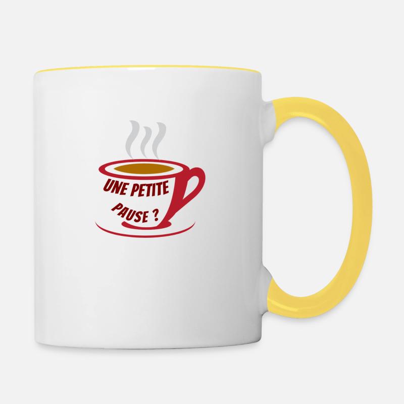 petite pause tasse cafe ou thé - Mug contrasté - blanc/jaune