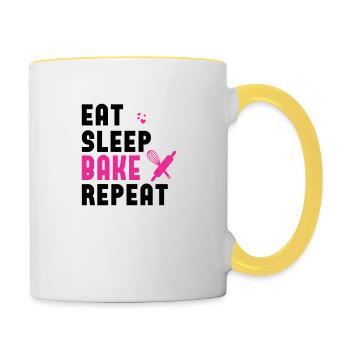 Eat sleep bake repeat! personalisierbar - Tasse zweifarbig - Weiß/Gelb - Rechts