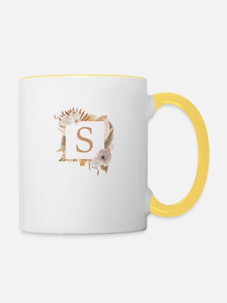 Customizable design, monogram, letter S - Contrasting Mug - white/yellow
