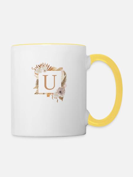 Customizable design, monogram, letter U - Contrasting Mug - white/yellow