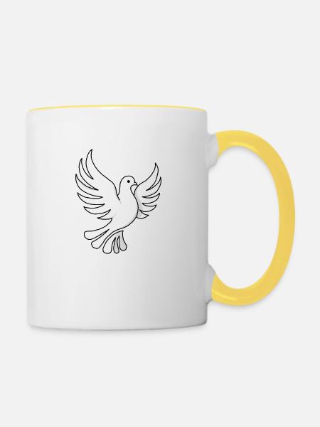 Einfaches Tauben Design - Tasse zweifarbig - Weiß/Gelb