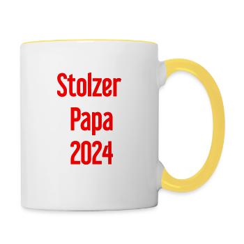 Stolzer Papa 2024 – für frischgebackene Väter - Tasse zweifarbig - Weiß/Gelb - Rechts
