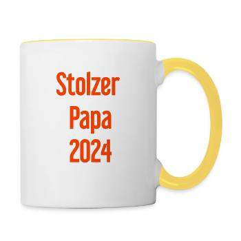 Stolzer Papa 2024 – für frischgebackene Väter - Tasse zweifarbig - Weiß/Gelb - Rechts