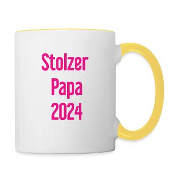 Stolzer Papa 2024 – für frischgebackene Väter - Tasse zweifarbig - Weiß/Gelb - Rechts
