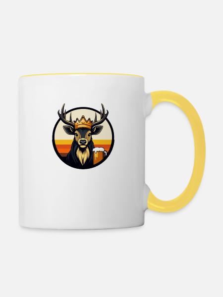 Hirsch Bier - Tasse zweifarbig - Weiß/Gelb