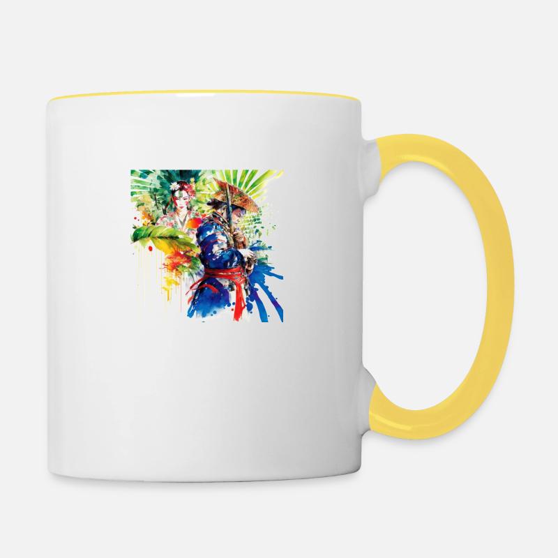 Samurai Fobidden Love - Contrasting Mug - white/yellow