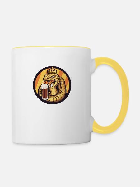 Schlange Kobra Bier - Tasse zweifarbig - Weiß/Gelb