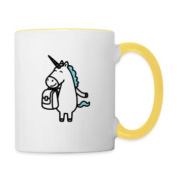 Cheerful unicorn for school enrollment with satchel - Contrasting Mug - white/yellow - Right