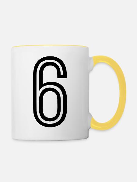 Rückennummer 6 - Tasse zweifarbig - Weiß/Gelb