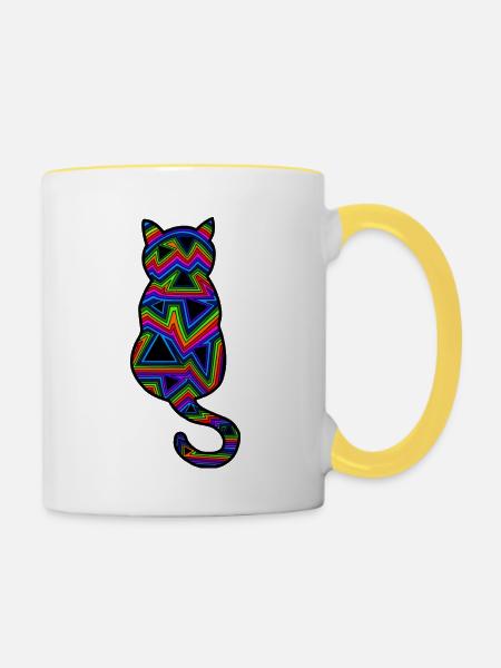 Psychedelische Katze - Tasse zweifarbig - Weiß/Gelb
