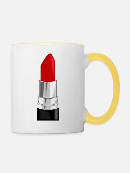 lipstick - Lippenstift rot - Tasse zweifarbig - Weiß/Gelb