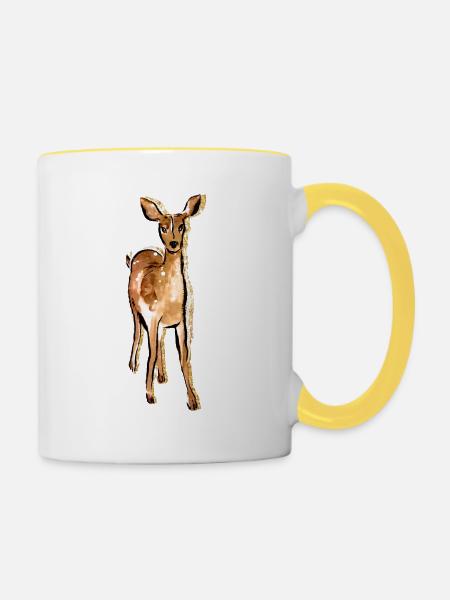 Nette Hand gezeichnete Rotwild - Tasse zweifarbig - Weiß/Gelb
