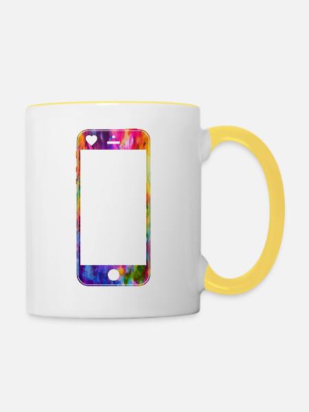 Handy mit Herz - Tasse zweifarbig - Weiß/Gelb