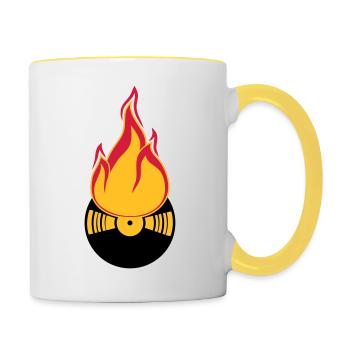 dj party célébrer club disco musique dance vinyl plat - Mug contrasté - blanc/jaune - Droite