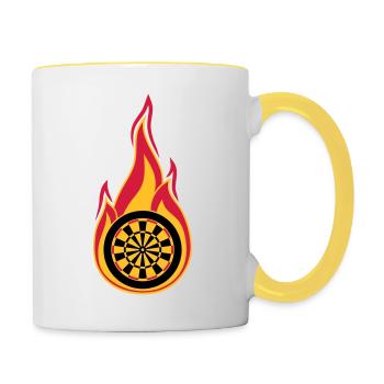 feuer zielscheibe brennen flammen heiss verein log - Tasse zweifarbig - Weiß/Gelb - Rechts