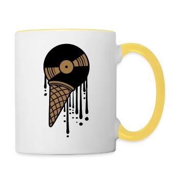 vinyl ice melt drop graffiti ball plate - Contrasting Mug - white/yellow - Right