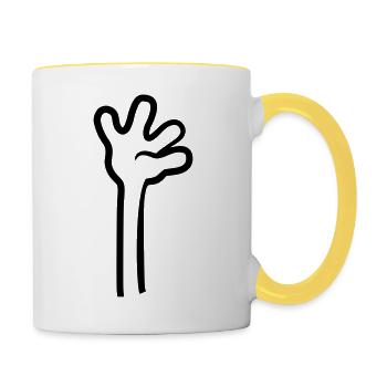 comic langer arm hochheben winken hand cartoon des - Tasse zweifarbig - Weiß/Gelb - Rechts